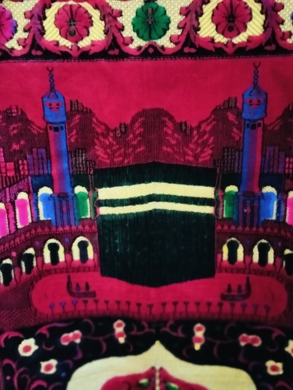 Vintage Turkish Velvet Prayer Rug  Tapestry Multicolor Velvet Seccade By Süteks